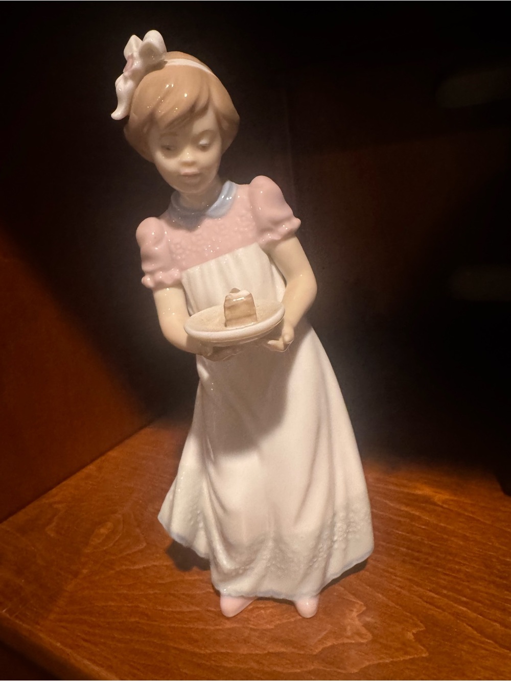 Lladro Porcelain Girl Figurine in Pink, White and Blue